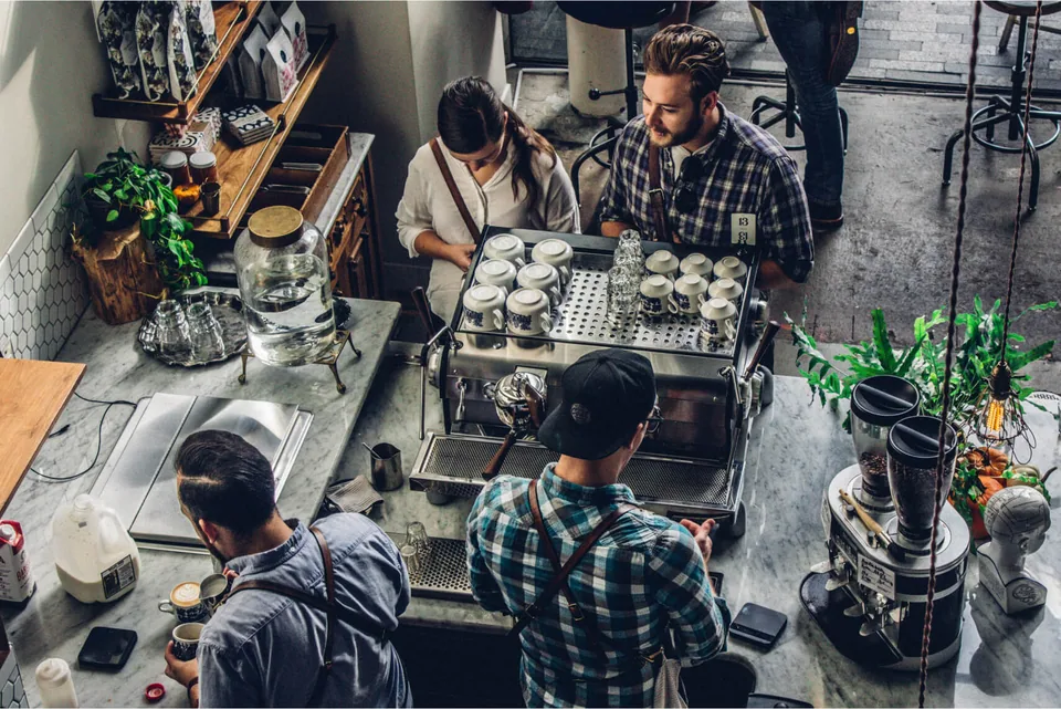 A bird-eye view of a busy cafe.